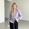 Suéter de renda patchwork versátil e elegante, estilo coreano, para outono e inverno, novo para mulheres, top de tricô estilo doce com cintura marcada