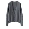 Cardigan de Cashmere Bai Cai Rong Estilo Francês Novo Decote V para Mulheres Solto Versátil Macio Simples Tricô Suéter Casaco