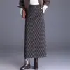 Falda de lana mezclada moderna y elegante que se ajusta a la cadera, para mujer, Otoño/Invierno 2026, Nuevo estilo coreano, Elegante, Con abertura, Cintura alta, Recta, Larga