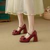 Mary Jane Salto Alto Feminino Laço Renda Sapatos 2025 Primavera Nova Chegada Raso Sapatos Femininos para Pequena Altura