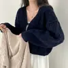 Nuevo cárdigan corto de punto trenzado con cuello en V, diseño vintage, manga larga, suéter chaqueta de punto para mujer, chic coreano de otoño e invierno