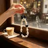 Corrente de Celular com Laço de Creme Estilo Coreano Pérola Coração Girly Celebridade da Internet Mesmo Estilo Pingente de Bolsa Chaveiro Ornamento