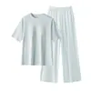 Nuevo Pijama de Verano para Mujer con Cuello Redondo y Almohadillas en el Pecho, Disponible en Varios Largos, Se Puede Usar Afuera, Hecho de Seda de Hielo para una Sensación Fresca, Adecuado para Usar en Casa y al Aire Libre