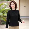 Nueva ropa de otoño para madre, camiseta holgada elegante de estilo chino, cheongsam corto jacquard de manga larga para mujeres de mediana edad y mayores