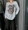 Blusa de manga larga estilo retro americano de verano, estilo urbano, gris, fina, con aire acondicionado, diseño superior, suéter de punto calado para mujer