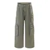 Pantalones Cargo de Pierna Ancha Multibolsillos Estilo Funcional Naranja Joven para Mujer Sueltos Adelgazantes Relajados Modernos Versátiles de Largo Completo
