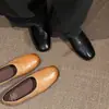 Zapatos Planos de Mujer de Media Caña de Piel de Vaca de Primera Capa, Estilo Nuevo de Principios de Primavera, Planos de Mujer Cómodos de Cuero Genuino con Punta Redonda y Color Lavado Envejecido
