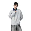 Nueva Textura de Raya Vertical Moda Masculina Estilo Coreano Tejido Otoño/Invierno Bloque de Color Media Cremallera Cuello Camisa POLO