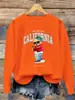 Moletom Feminino Rapper Bear Los Angeles Estampa de Letras Solto Gola Redonda Streetwear Hip-Hop Pulôver