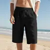 Sitio web independiente transfronterizo de lino con cordón cintura elástica pierna recta TK color sólido transpirables diarios playa casual pantalones cortos cortos para hombre