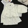 Pijama de Manga Larga para Mujer, Seda Helada de Primavera y Otoño Modelo Nuevo 2026 con Almohadillas en el Pecho, Conjunto Holgado de Ropa para el Hogar de Otoño para Mujer de Tallas Grandes