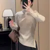 Top de Manga Larga con Cordón de Terciopelo Alemán de Doble Cara Talla Plus para Mujer para Otoño e Invierno, Nuevo Ajuste Delgado, Favorecedor y que Disimula la Figura, Capa Base