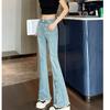 Jeans Micro Lar Fenda Stretch Feminino Moda Versátil Nova Chegada Design de Botão no Punho Cintura Alta Emagrecimento Calças Trompete