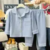Conjunto de Roupa de Casa Infantil, Estilo Primavera e Outono, Pijama Xadrez para Meninos e Meninas, Manga Longa e Calça Longa, Cardigã Quente, Algodão Puro, Macio e Confortável