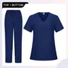 Conjunto de Scrub Mais Vendido da Amazon, Traje de Scrub de Duas Peças, Uniforme de Corrida com Decote V, Uniforme Médico para Clínica Odontológica