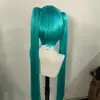 Hatsune Miku Verde Lago Dulce Estilo Natural Doble Cola de Caballo Convención de Anime Cosplay Cabello Largo Liso Cosplay de Hatsune
