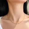 Colar Corrente Cobra com Contas Douradas Versátil Minimalista Estilo Europeu e Americano para Mulheres, Corrente Curta para Clavícula com Design de Nicho de Luxo Leve