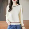 Suéter de Punto de Mezcla Vintage Rayado Holgado Adelgazante de Manga Larga con Cuello Redondo Talla Grande Estilo Coreano Otoño/Invierno 2026 para Mujer
