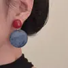 Pendientes Geométricos Circulares Azul Neblina Estilo Vintage de Hong Kong, Pendientes de Botón Extremadamente Atractivos para Vacaciones, Pendientes de Aro Únicos para Mujer