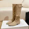 Botas Retro de Gamuza Apiladas para Mujer 2026 Otoño Nueva Llegada Botas Altas Hasta la Rodilla Botas de Jinete Tacón Grueso Botas Largas Estilo Vaquero Occidental