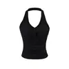 Top de Tirantes Estilo Americano Chica Picante con Diseño Nudo y Almohadillas en el Pecho, Camisola Corta Ajustada al Cuerpo con Cuello Halter y Escote Profundo en la Espalda
