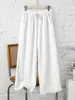 Calças de algodão e linho para mulheres, coleção de verão 2026, leves, respiráveis, estilo casual, plus size, modelagem solta, calças wide leg fluidas
