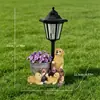 Maceta Dorada Creativa de Golden Retriever Transfronteriza Adornos de Resina Decoración de Jardín Patio Jardinería de Mascotas Paisajismo Exterior Luces Solares