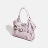 Bolsa Hobo Rosa Doce Y2K para Mulheres - Bolsa Tote de Couro Macio com Design de Fivela e Pingente de Estrela - Bolsa de Mão Casual Desestruturada