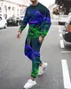 Conjunto Casual Esportivo Masculino Europeu e Americano Outono Inverno 3D Gradiente Cardigan Moletom Calça Conjunto de Duas Peças