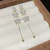 Pendientes Largos con Borla Elegante y Cierre de Plata 925 Estilo Coreano Nuevos Pendientes de Circonita Pendientes Ligeros de Lujo para Adelgazar el Rostro