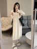 Vestido de Punto de Alta Gama con Escote en V Cortado para Mujer, Nuevo para Primavera, Falda Suéter Elegante Versátil Blanca