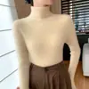 Capa base de cachemira para mujer, suéter de punto ajustado de cuello alto para otoño e invierno con cuello superpuesto, suéter de punto de manga larga para usar en capas