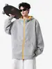 Sudadera con Capucha y Cremallera Estilo Americano Pequeña Fragancia Puntadas de Color Contrastante Espiga Sudadera con Cardigan para Hombre Otoño Pesada Chaqueta Deportiva