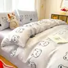 Juego de Ropa de Cama Clase A de Seda Helada de Cuatro Piezas Nuevo Verano Fresco y Sedoso Sábanas y Fundas de Edredón para Dormir Juego de Tres Piezas para Dormitorio 4