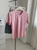 Camiseta Feminina Jacquard Padrão Escuro Pônei Tencel Manga Curta Macia Amiga da Pele Cor Sólida Gola Redonda Ombro Normal 26 Verão Fina