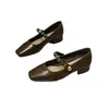 Zapatos de mujer de cuero de tacón bajo retro 2026 primavera-verano nuevos zapatos Mary Jane franceses con correa para combinar con faldas