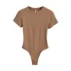 G005-25 Nuevo Estilo de Verano Estilo Europeo y Americano Chica Atractiva Deseo Puro Sexy Elástico Ajustado Simple Cuello Redondo Manga Corta Mono
