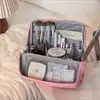 Necessaire de maquiagem tipo estojo com espelho para mulheres, grande capacidade, portátil, pode ser pendurada na mala, bolsa de viagem com armazenamento compartimentado