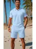 Conjunto de Polo y Shorts de Color Sólido para Hombre 2026, Casual de Verano con Cuello Revuelto, Manga Corta y Shorts a la Rodilla, Conjunto de Dos Piezas al por Mayor