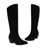 Botas de tacón alto de punta cruzadas para otoño e invierno para mujer, color liso, ligeras, talla grande, botas de montar cuadradas versátiles para mujer