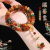 Pulsera de Doble Círculo de Cuentas Bodhi de Dunhuang para Mujer, Pulsera Multicolor de Múltiples Tesoros con Colgante de Borla, Pulsera de Cuentas de Meditación Estilo Chino Tradicional