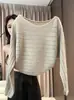 Suéter de tricô aberto, estilo coreano, com caimento solto, para mulheres, apresentando gola redonda, mangas compridas e um design chique e versátil que exala estilo