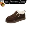 Botas de Neve Integradas de Couro Genuíno e Pelo para Mulheres, Antiderrapantes de Inverno, Forradas com Fleece, Espessadas, Quentes, Sapatos de Algodão Peludos, Sapatos Birkenstock de Calçar