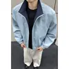 Jaqueta Bomber de Cor Contrastante para Homens, Temporada de Primavera, Jaqueta Esportiva com Zíper Duplo, Corta-Vento Outdoor Três-Resistente, Fina e Respirável