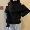 Suéter de manga larga de estilo coreano transfronterizo con diseño de hombros descubiertos, falso de dos piezas, 2024 Nuevo top elegante versátil ajustado para mujer
