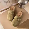 2026 Principios de Otoño Nuevo Pañuelo de Cabeza Retro Medias Zapatillas de Casa para Mujer Cómodas Versátiles Zapatos Perezosos Suela Plana Uso Exterior Mules