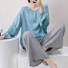 Algodón Seda Familia Primavera y Otoño Pijama de Algodón Seda para Mujer 2025 Conjunto Nuevo Se Puede Usar Afuera Casual Manga Larga Pantalón Largo Ropa de Casa para Mujer