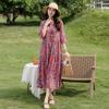 Vestido de Algodão Feminino Plus Size 2026 Que Esconde a Barriga e Faz Você Parecer Mais Magra, Estampa Floral Vintage do Nordeste, Vestido de Praia com Barra Larga para Idosos