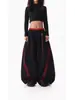 Pantalones de Chándal a Rayas de Bloque de Color de Doble Cintura Estilo Americano High Street Transfronterizo para Mujer, Nuevos Pantalones Casuales de Pierna Ancha Hip-Hop para Primavera y Otoño