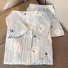 Pijama Feminino de Coelho com Laço, Conjunto de Duas Peças com Shorts de Manga Curta de Verão e Cardigã, Roupas de Casa para Dormitório Estudantil